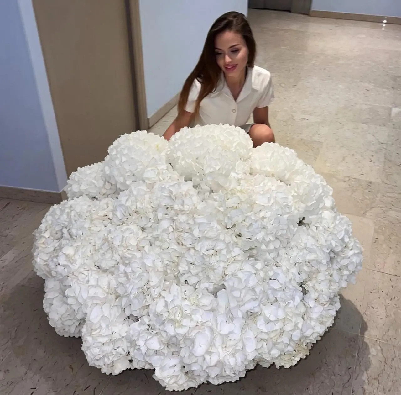  100 White Hydrangeas in a Basket